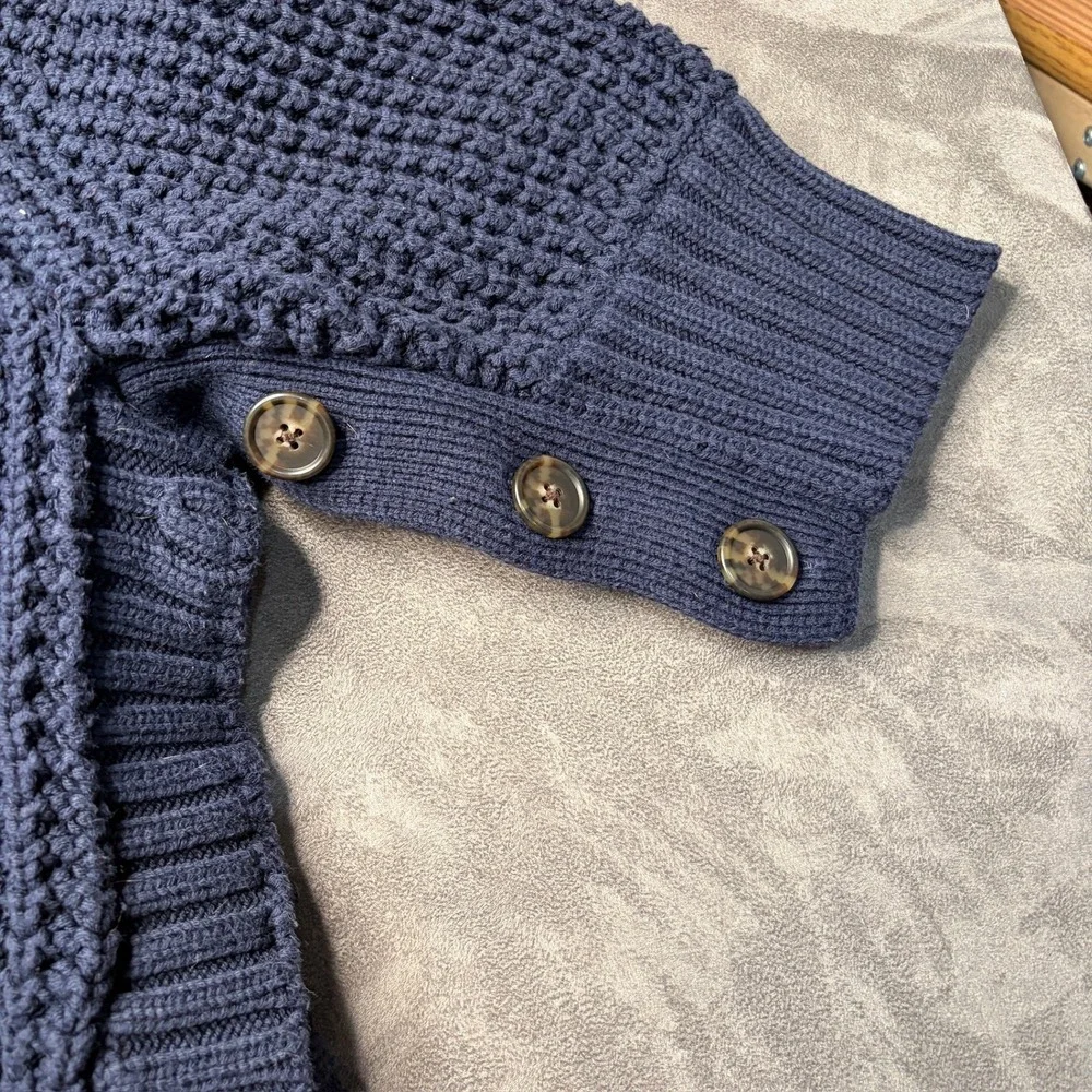 J.Crew Turtleneck Poncho Sweater Womens Sz M Blue Chunky Knit Button Sleeve Cozy